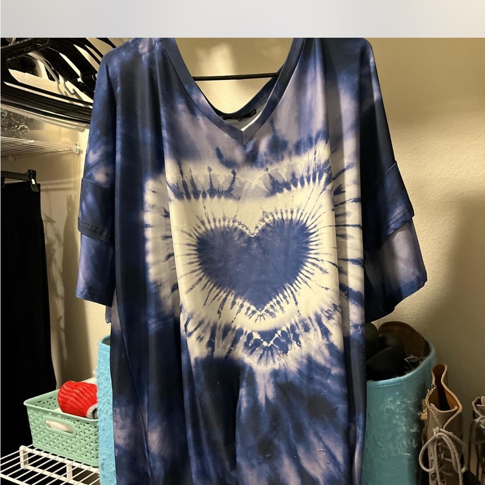 Vibrant Blue Tie-Dye Heart Tee